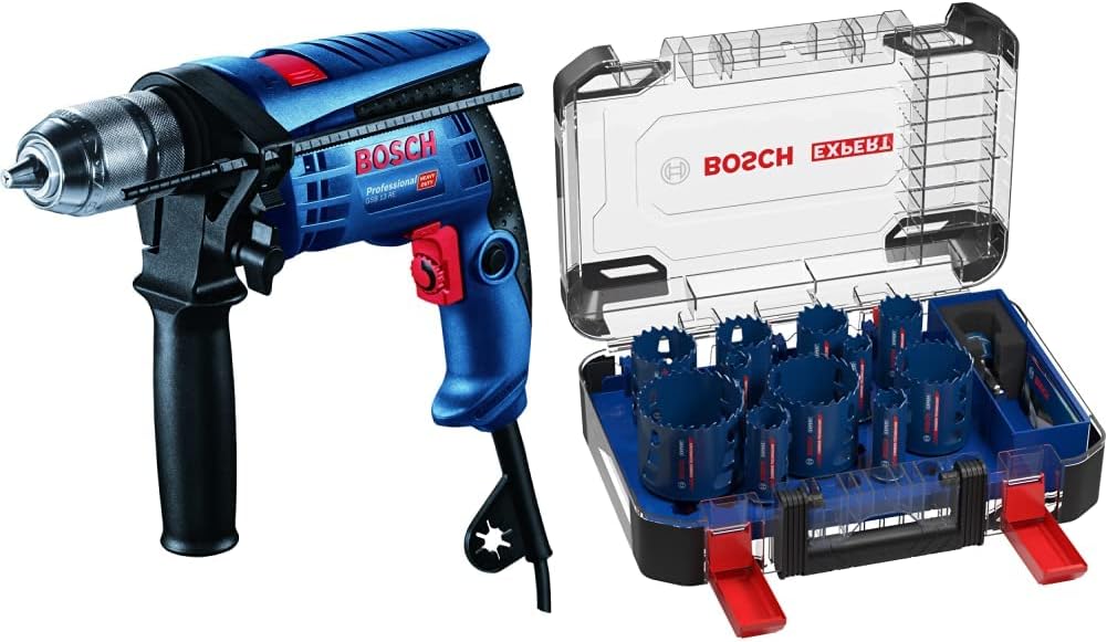 Bosch Professional Schlagbohrmaschine GSB 13 RE (Schnellspannbohrfutter 13 mm, im Karton) + 14 tlg.