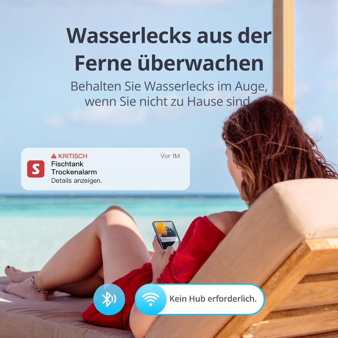 SwitchBot WLAN Wassermelder, Smart Wassersensor, 100dB Einstellbarer Alarm & App-Benachrichtigung, I