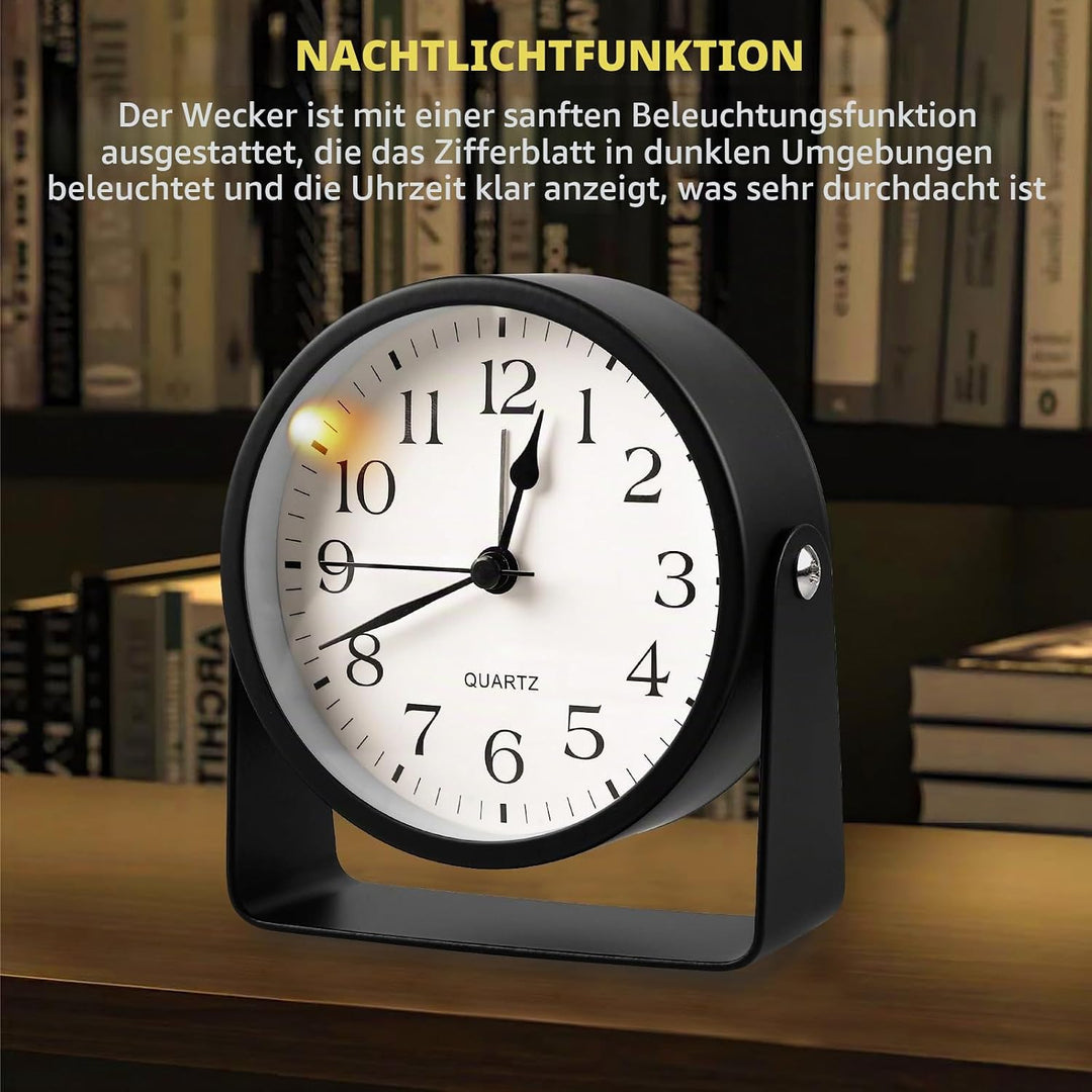 Wecker Analog - Ohne Ticken Mit Nachtlichtfunktion, Metall Mit 360° Drehbarer, Lauter Alarm Geräusch