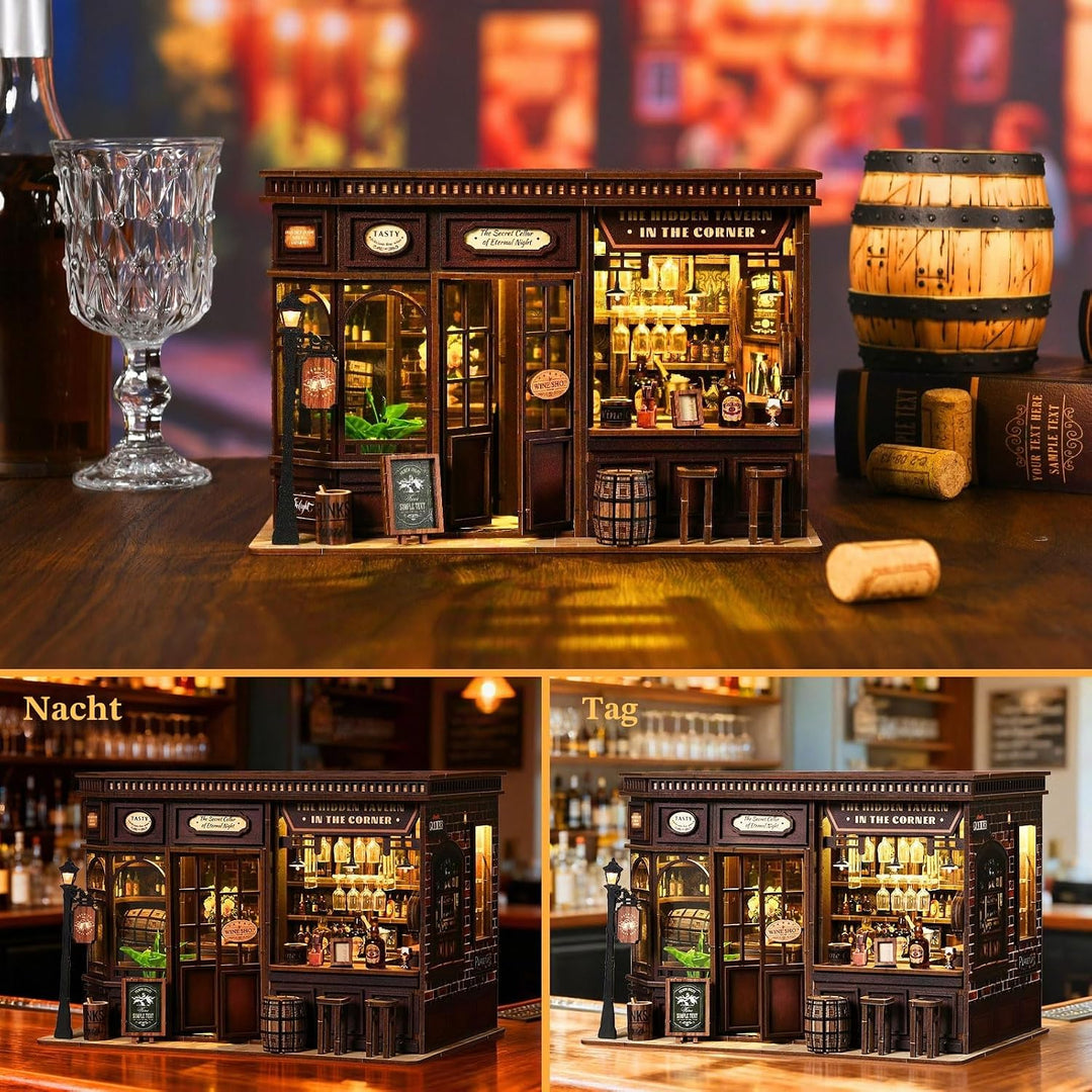 Book Nook -DIY Miniatur Haus mit LED,3D-Puzzle Diorama-Modellbau für Erwachsene,Bücherregal Deko,Vin