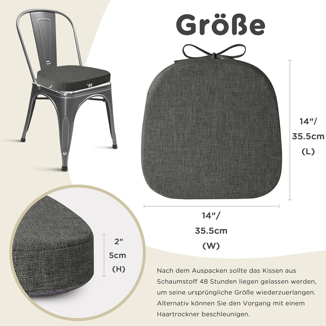 AddGrace 4er-Set Stuhlkissen für Metallstühle, 35x35 Sitzkissen mit Bändern – rutschfeste, Dicke Sit