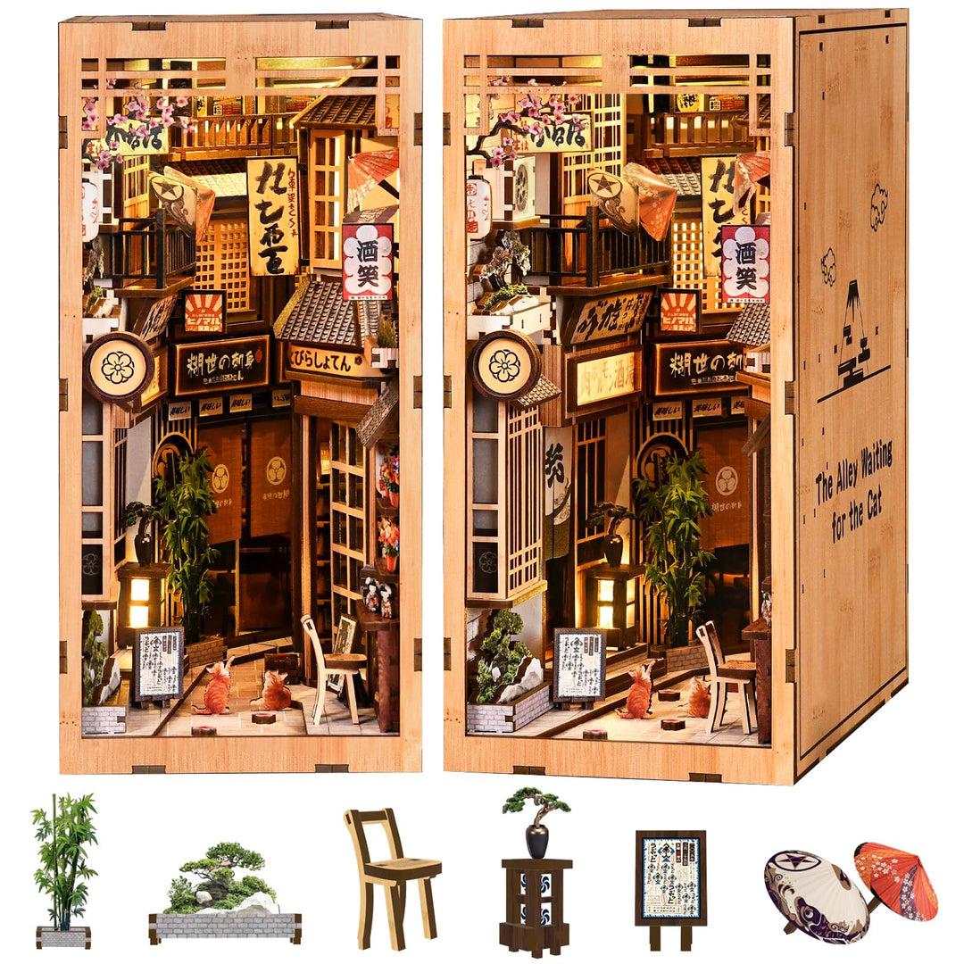 Shrike Book Nook Kit - DIY Miniaturhaus, 3D-Puzzle Buchstütze mit LED-Beleuchtung | Bücherregal & Ha