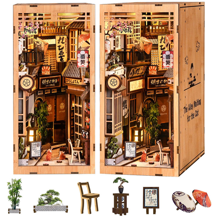 Shrike Book Nook Kit - DIY Miniaturhaus, 3D-Puzzle Buchstütze mit LED-Beleuchtung | Bücherregal & Ha