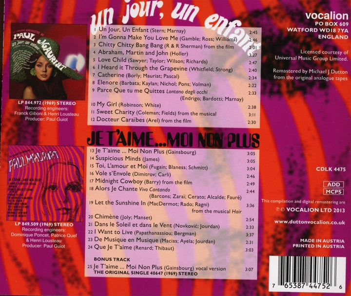 Un Jour, un Enfant / Je T'Aime..., Audio-CD