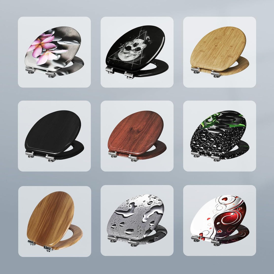 WOLTU Premium WC-Sitz Toilettensitz mit Absenkautomatik, MDF Holzkern, Softclose Scharnier, Desgin D