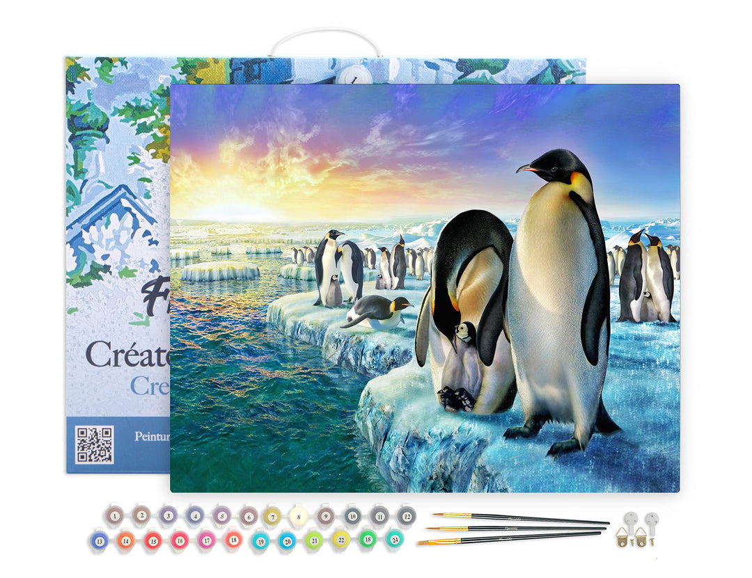 Figured'Art Malen Nach Zahlen Erwachsene Mit Rahmen Pinguine auf Eisschollen - Paint by Numbers Bast