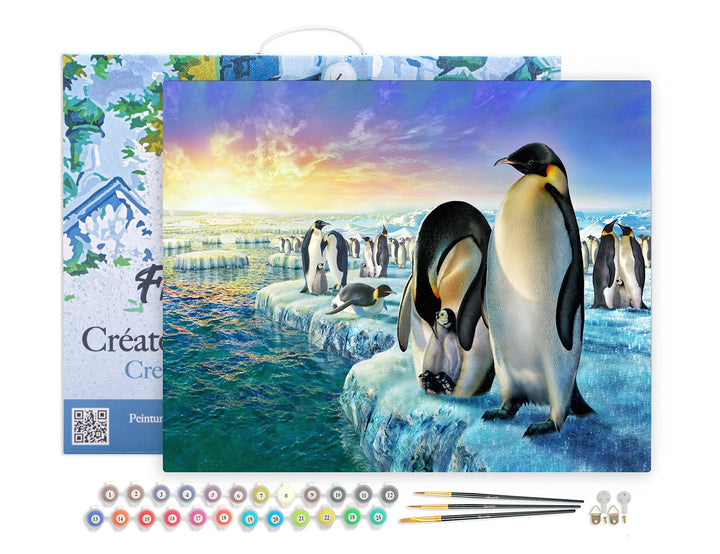 Figured'Art Malen Nach Zahlen Erwachsene Mit Rahmen Pinguine auf Eisschollen - Paint by Numbers Bast