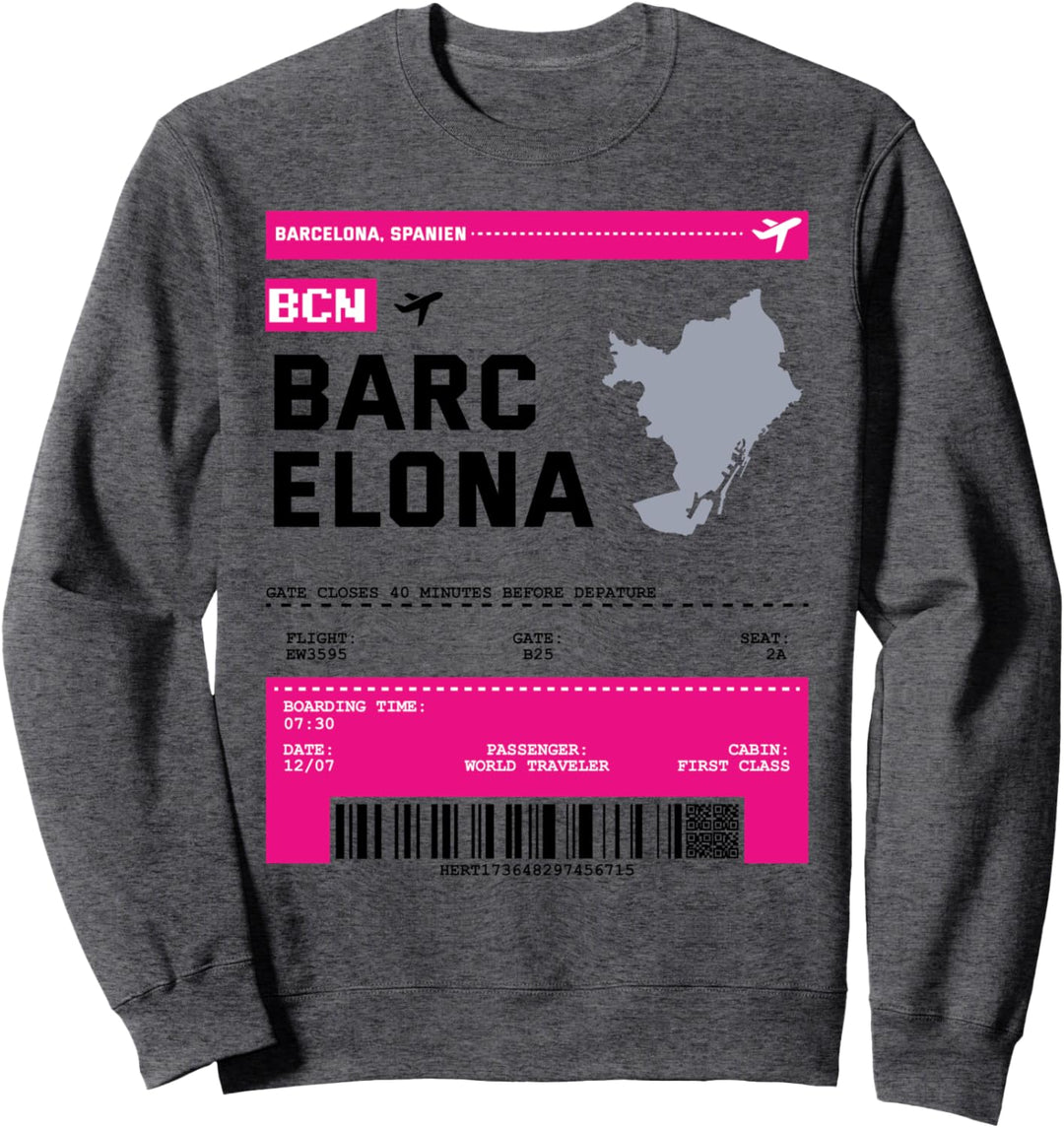 Bordkarte Flugticket BCN Barcelona Flughafen Passagier Flug Sweatshirt