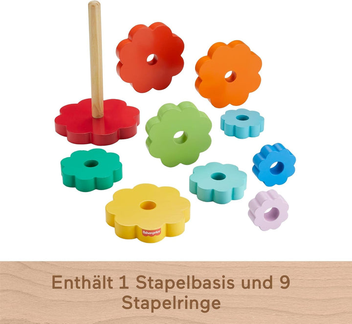 Fisher-Price Ring-Stapelspielzeug aus Holz für Kleinkinder, 10 Holzteile für Stapelspielspass für Ki