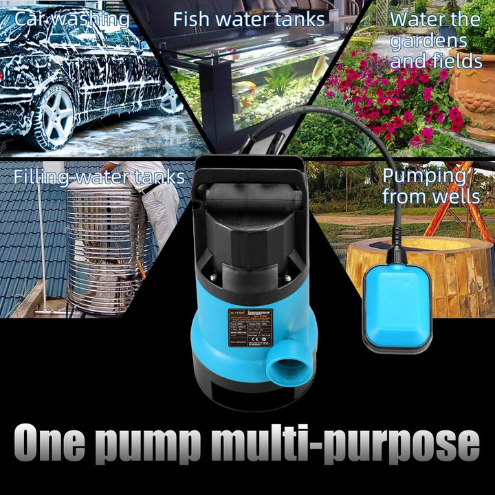 KATSU 400W Tragbare Tauchpumpe für sauberes und schmutziges Wasser 8000L/h für Gartenteich, Pools, G