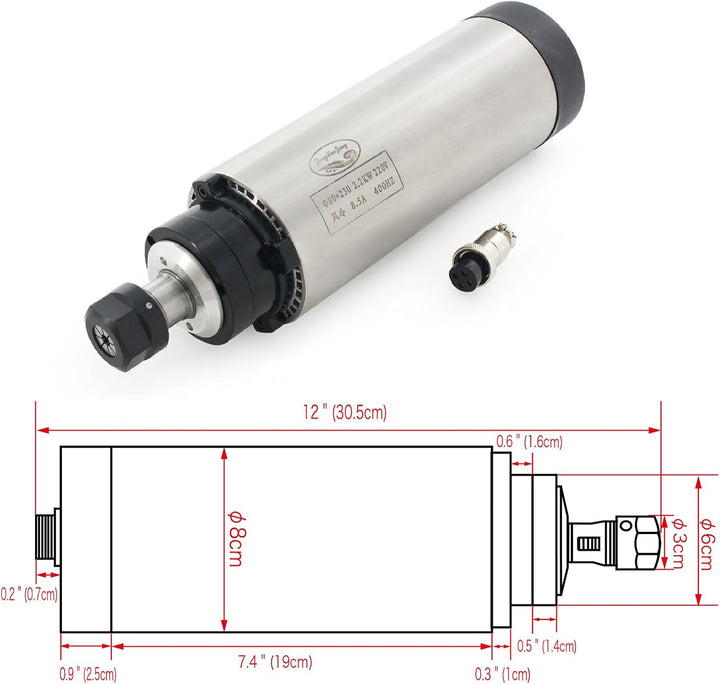 RATTMMOTOR 2.2kW 220V Luftgekühlten Spindelmotor mit 14 Stück ER20 Spannzange und 2.2kW 220V VFD Fre