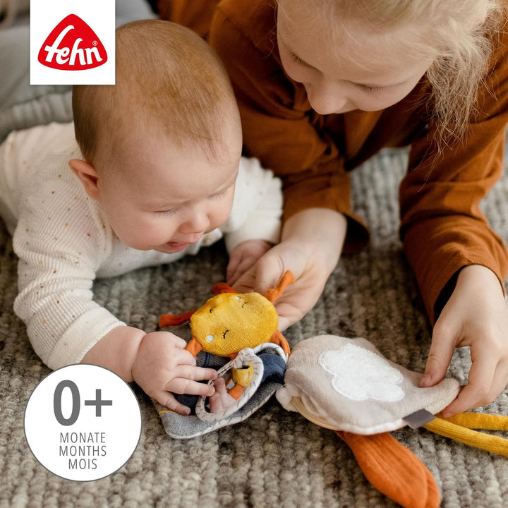 Fehn Fühlbuch Esel & Teddy - Buggybuch mit Bio Baumwolle - Babyspielzeug Buch mit Rassel, Raschelpap
