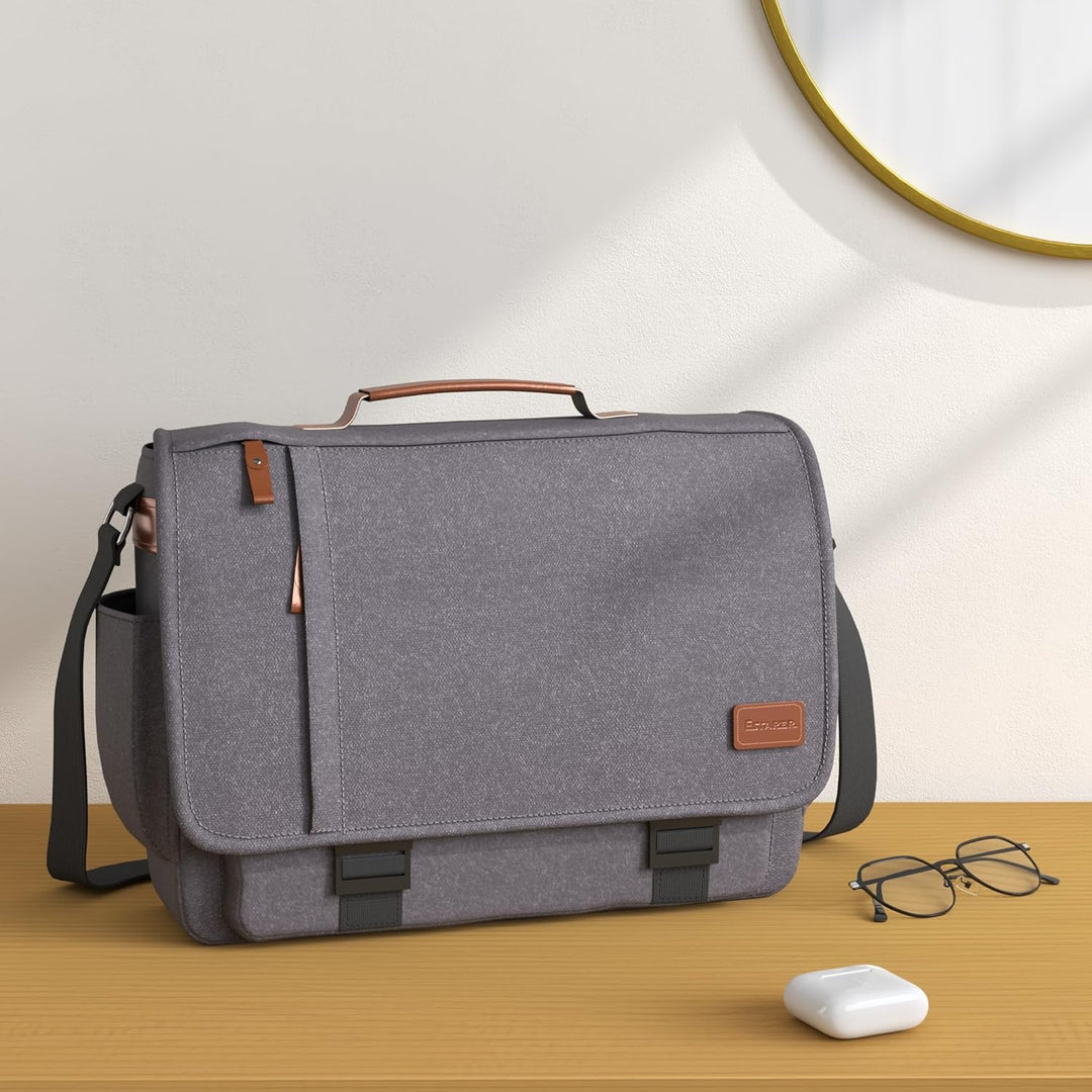 Estarer Laptoptasche 17 Zoll Umhängetasche Canvas für Arbeit Uni Grau 17-17.3