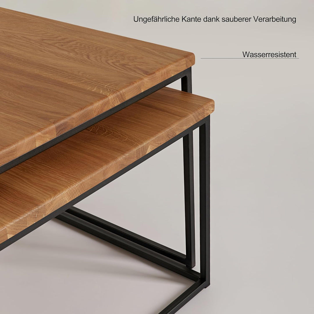 Original BestLoft® 2er-Set Couchtisch Twinsburg aus edler Eiche Industriedesign (Eiche Hell Natur +