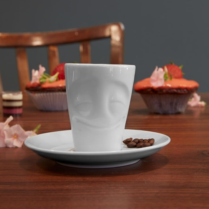 Fifty Eight T02.12.01 Mug Espresso-Mug & Unterteller(vergnügt), Hartporzellan, weiss, Vergnügt