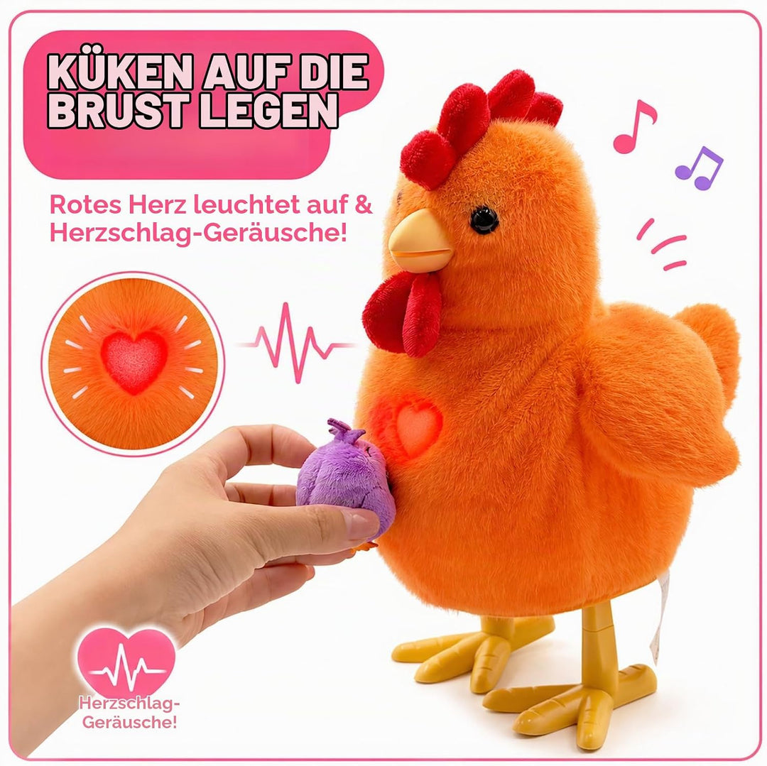 YH YUHUNG Interaktives Mama-Huhn Plüschspielzeug, Geht Singt und Legt Eier, Elektronisches Bauernhof