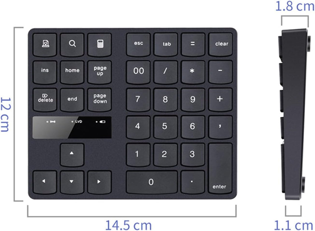 Kabelloser Nummernblock mit 35 Tasten, wiederaufladbare Mini-Tastatur für Laptop, Desktop-PC