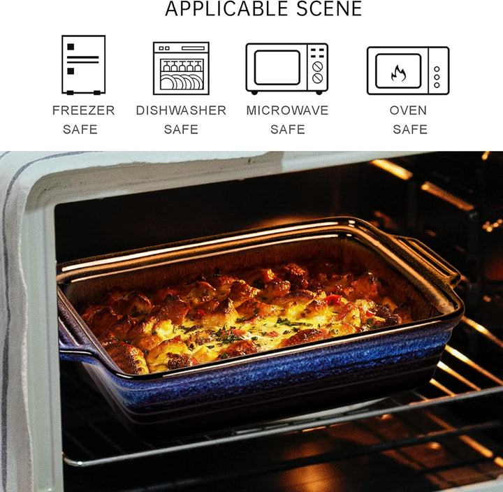 UNICASA Keramik Auflaufform Mit Deckle, Backformen Rechteckig 39 x 24 x 9 cm, Pastetenform Steinzeug