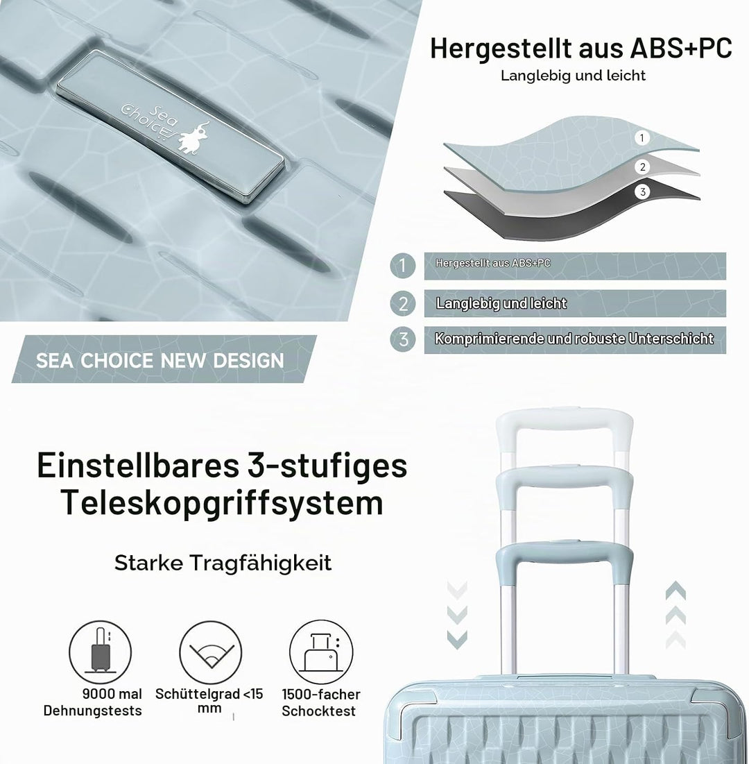 Sea choice Handgepäck Koffer Trolley Kofferset 2 Teilig Kabinengepäck mit Kosmetiktasche Eckenschutz