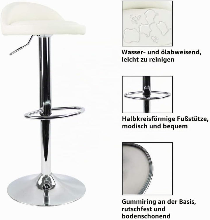 KKTONER Barhocker Tresenhocker höhenverstellbar 60-80cm mit Fussstütze PU Leder Weiss, Weiss