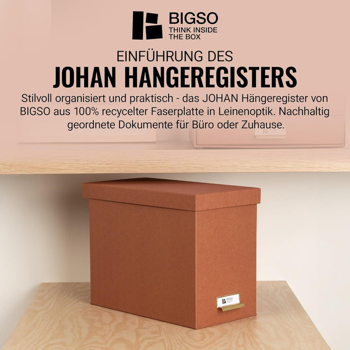 BIGSO JOHAN Hängeregisterbox A4 – Hängemappenbox mit Deckel und Griff – Schreibtischablage für Hänge