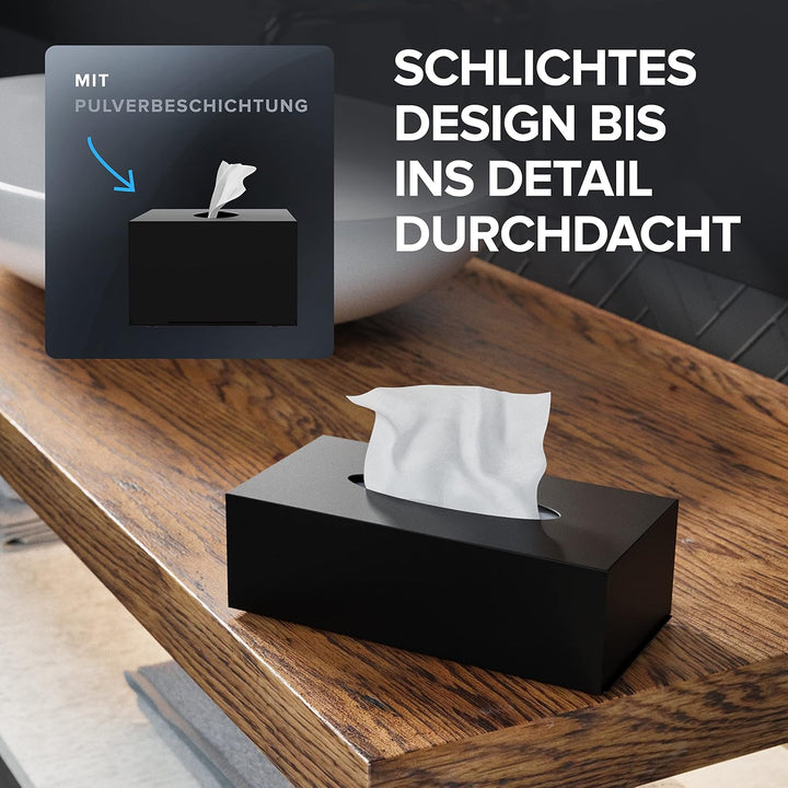 ovimar Kosmetiktücher Box Gronnoya | aus edlem Edelstahl | schwarz matt | Taschentuchspender, Papier