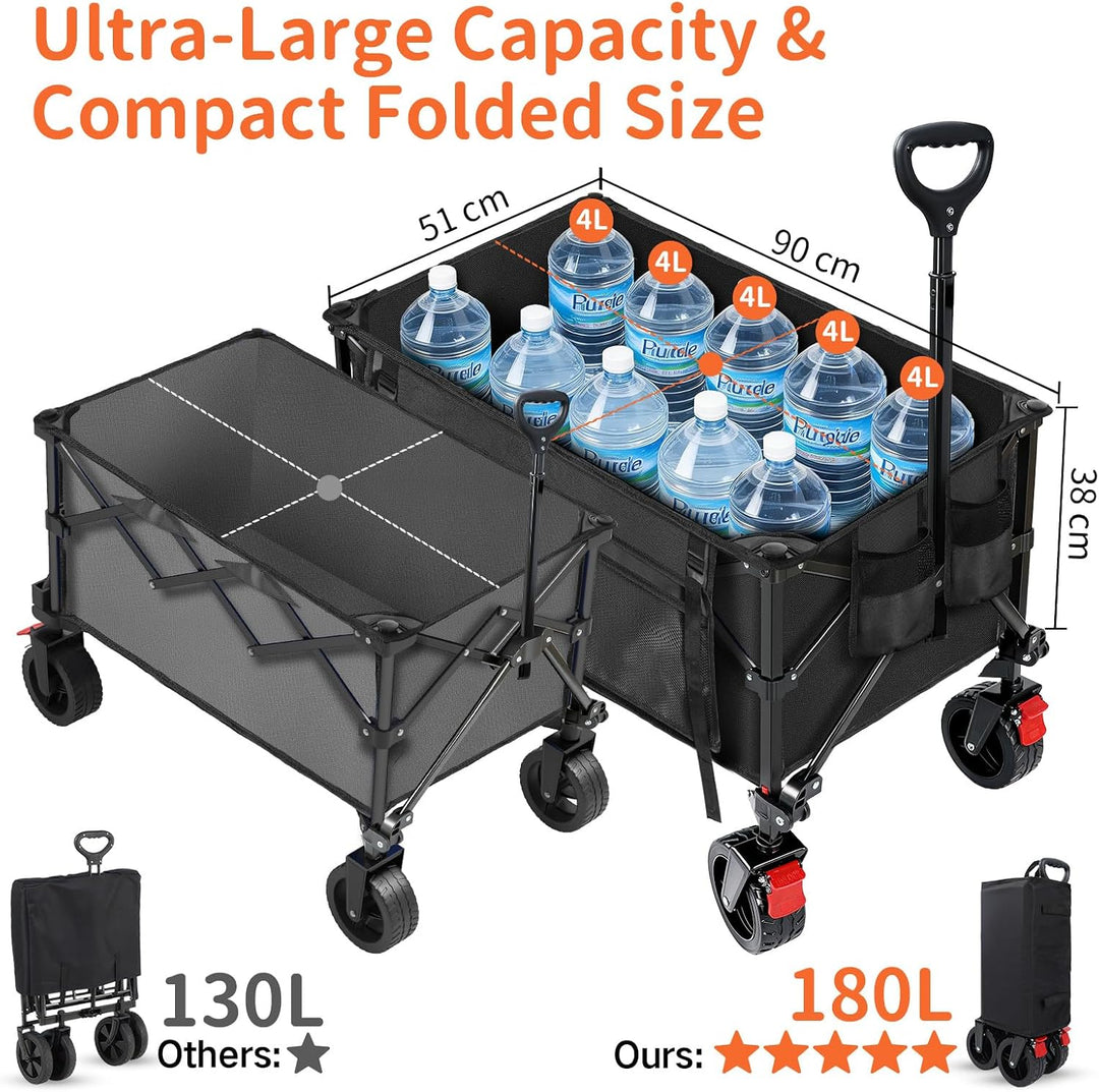BELEEV Bollerwagen Faltbar mit Bremsen, Handwagen Faltbarer Gross XXXL | All Terrain Räder, Seitenta