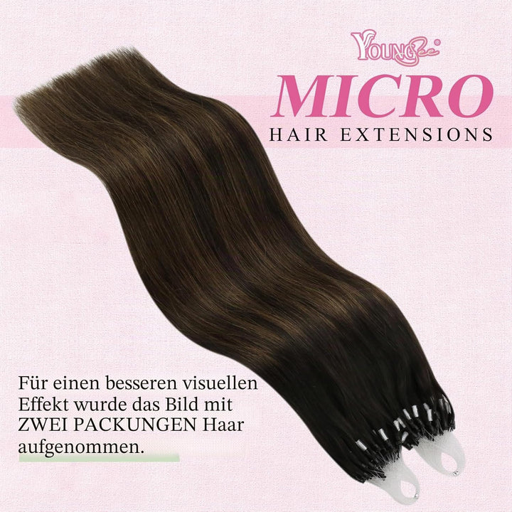 YoungSee Microring Extensions Echthaar Braun 40 cm Microring Hair Extensions Dunkelbraun Ombre Braun
