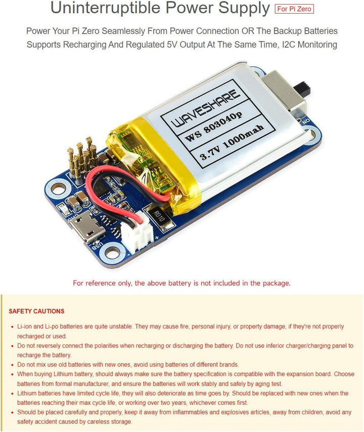 Waveshare UPS HAT (C) for Raspberry Pi Zero 5V Uninterruptible Power Supply Multi Battery Protection
