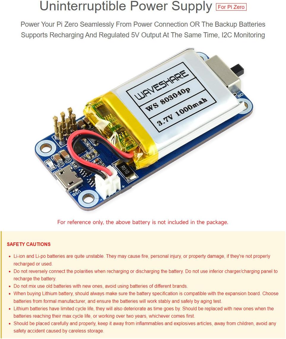Waveshare UPS HAT (C) for Raspberry Pi Zero 5V Uninterruptible Power Supply Multi Battery Protection