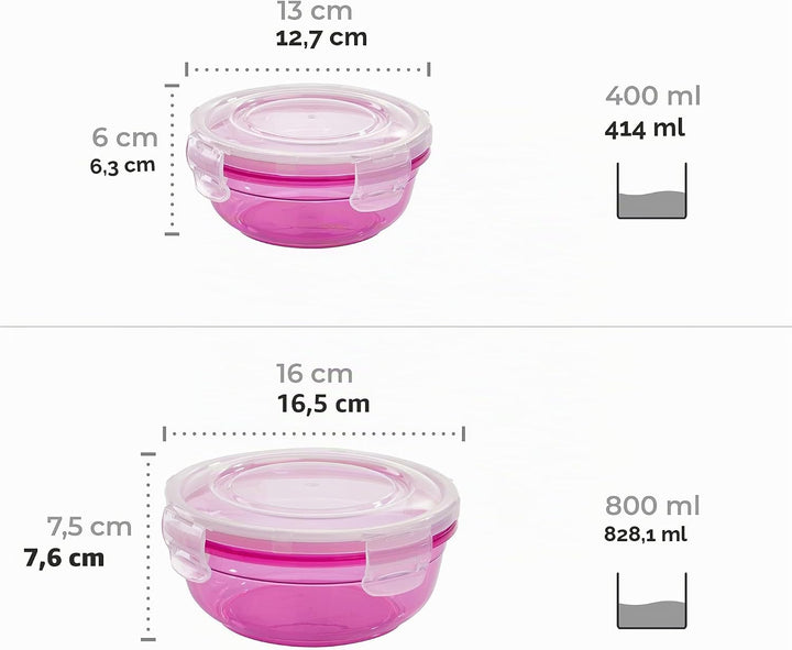 Grizzly 4er Set Frischhaltedosen (0,4L, 0,8L, 1,4L, 2,3L), rund, Kunststoff, 100% luft-/wasserdicht,