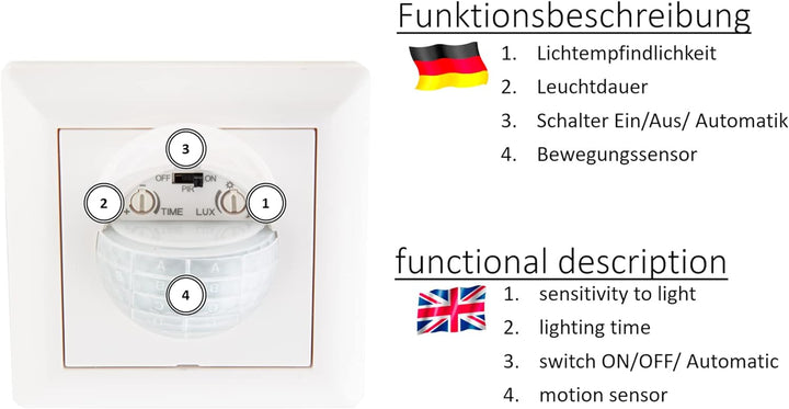 HUBER Motion 15R PIR Bewegungsmelder 190° für Innen I Unterputz Bewegungsmelder - Motion Sensor mit