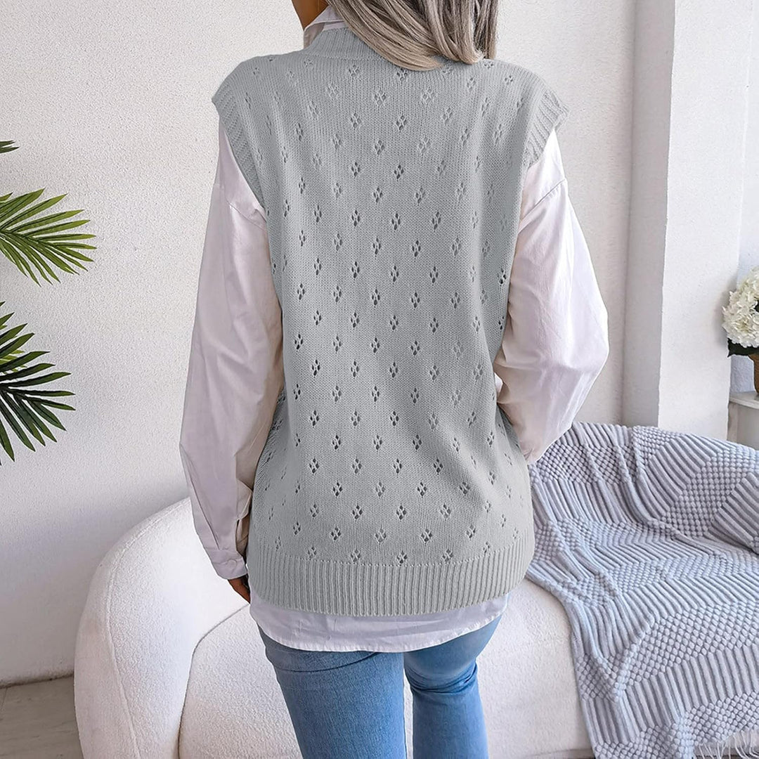 Ärmellose Strickweste für Damen, V-Ausschnitt, College-Pullover, Übergrösse Grau M, Grau M