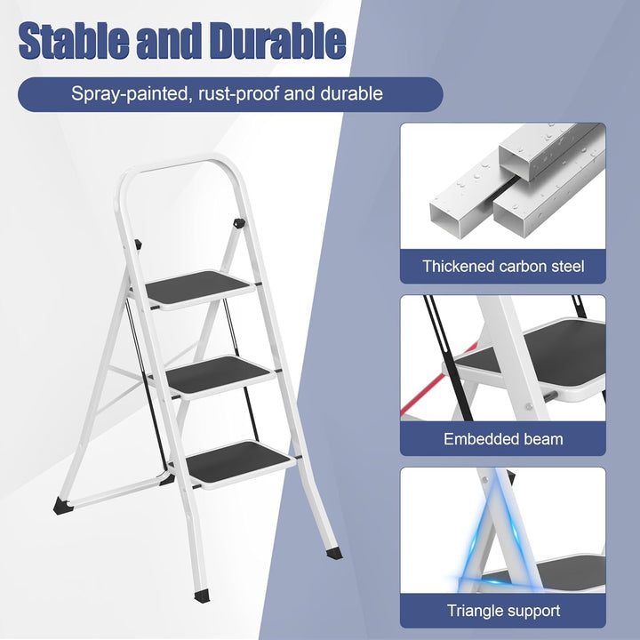 Aufun Trittleiter 3 Stufen klappbar, Leitertritt Faltbare Leiter aus legiertem Stahl, mit rutschfest