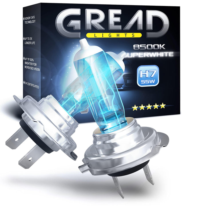 Gread - H7 Lampe Auto H7 12V 55W - super-white - Frontscheinwerfer 8500k E-Prüfzeichen eintragungsfr