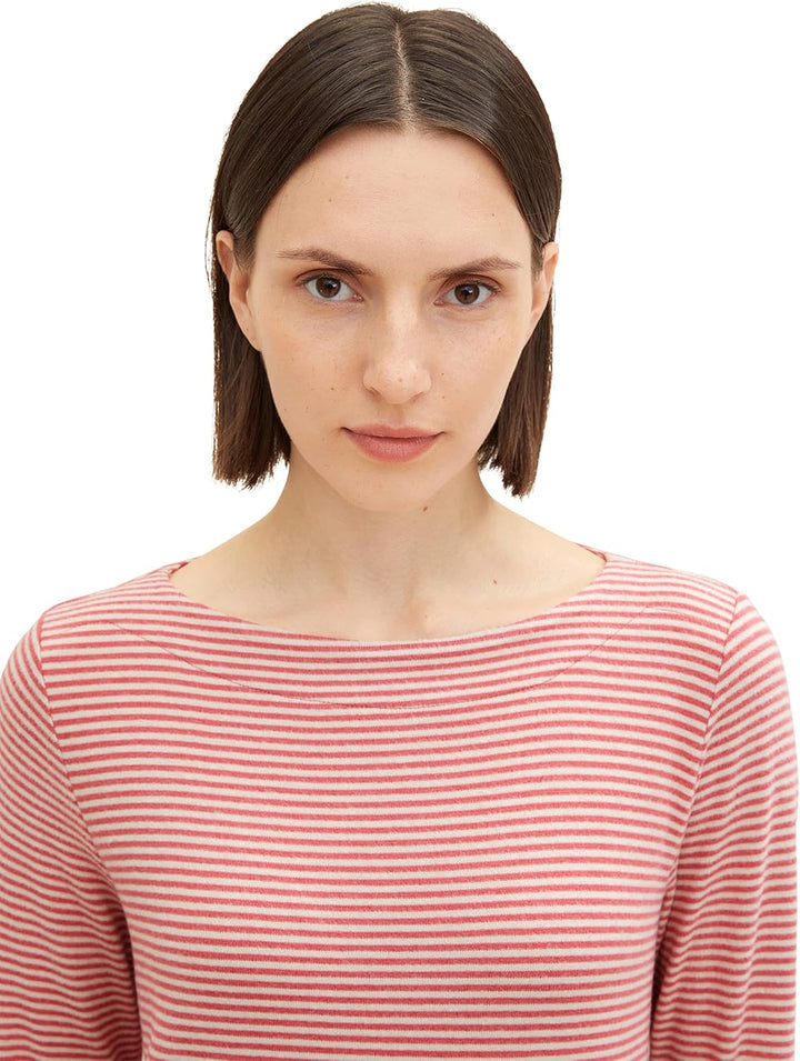 TOM TAILOR Damen Basic Langarmshirt mit Kordelzug XS 31475 - Pink Beige Stripe, XS 31475 - Pink Beig