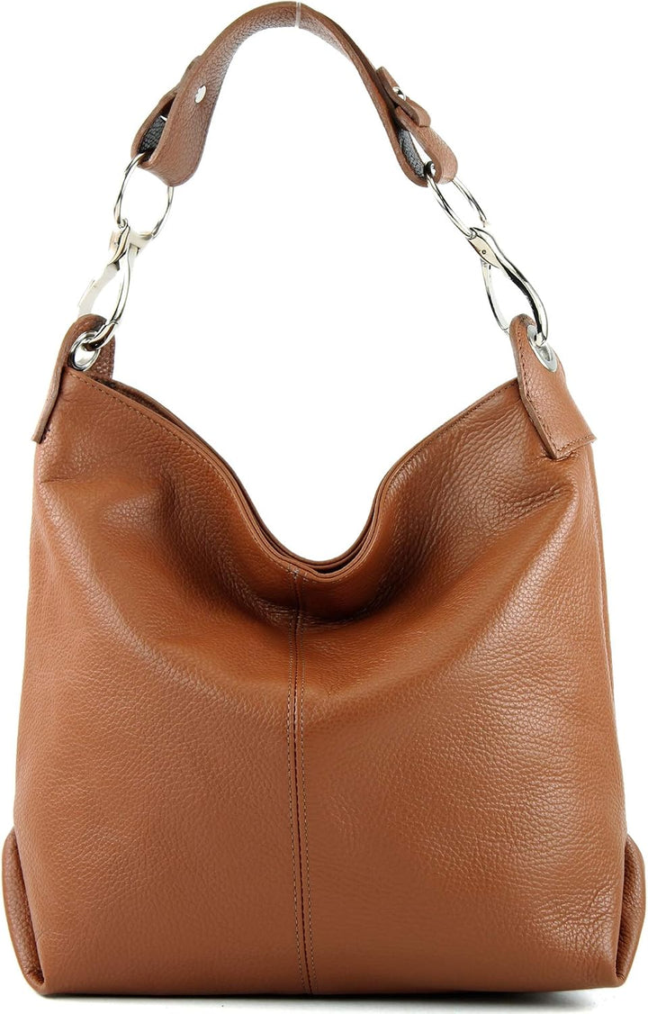 modamoda de T168 Damen Leder Schultertasche, handmade in Italy Cognac, Cognac