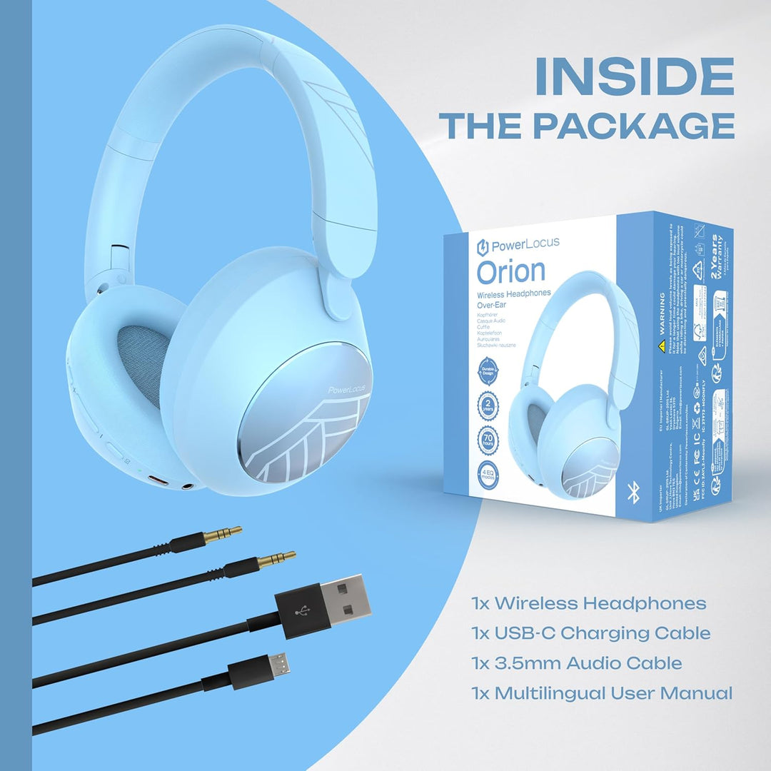 PowerLocus Bluetooth Kopfhörer Over Ear, Kopfhörer Kabellos Bluetooth mit Mikrofon, 70std Spielzeit,