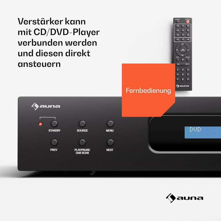 Auna Art22 Verstärker HiFi Stereo Mit Bluetooth &amp; DAB+ Radio – 2x60 W, Optische &amp; Koaxiale Eingänge,