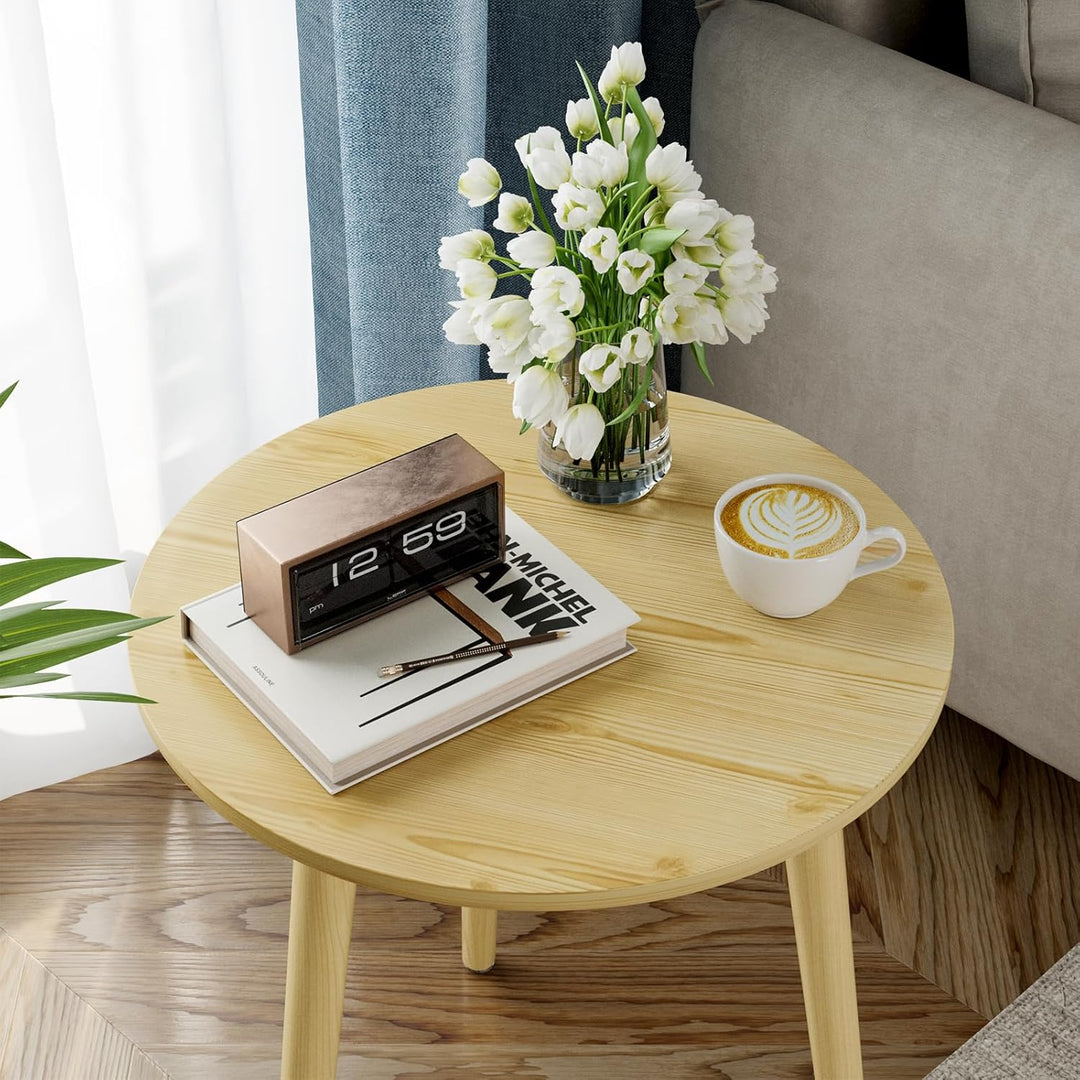 APICIZON Beistelltisch, Couchtisch rund Ø 42 cm, Höhe 51 cm, Sofatisch mit Beinen aus Massivholz, Sk