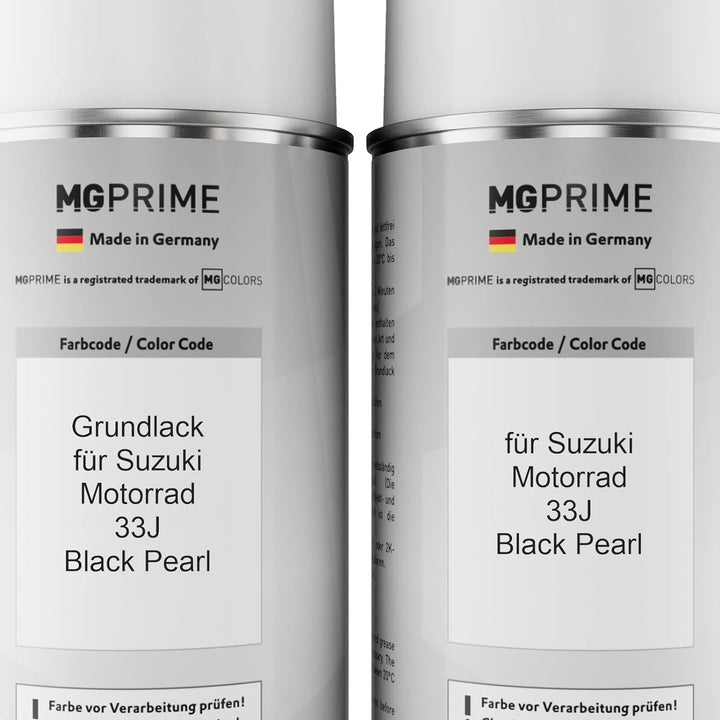 MG PRIME Motorradlack Sprühdosen Set für Suzuki Motorrad 33J Black Pearl Grundlack Basislack Klarlac