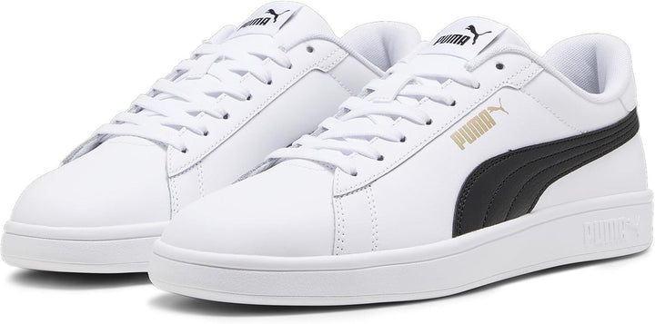 PUMA Unisex Kinder Smash 3.0 L Sneaker 36 EU White Black Gold, 36 EU White Black Gold