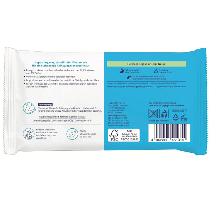 HiPP Babysanft Feuchttücher Soft und Pur, 864 Stück (18 Packungen mit 48), mit 99,9% Wasser und 0% P