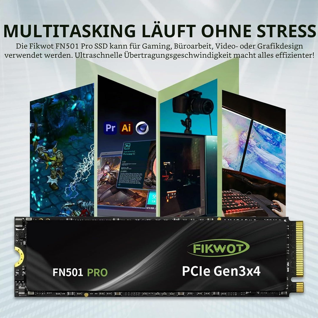 Fikwot FN501 Pro 256GB NVMe SSD - M.2 2280 PCIe Gen3 x4 Internes Solid State Drive mit Graphene Kühl