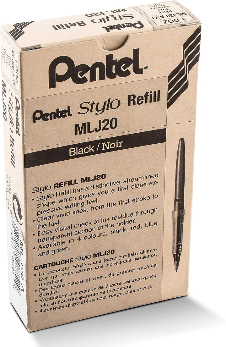 Pentel Arts Tradio Kugelschreiber Sketch Pen Refills, Schwarz, Box mit 12 (MLJ20-A) by