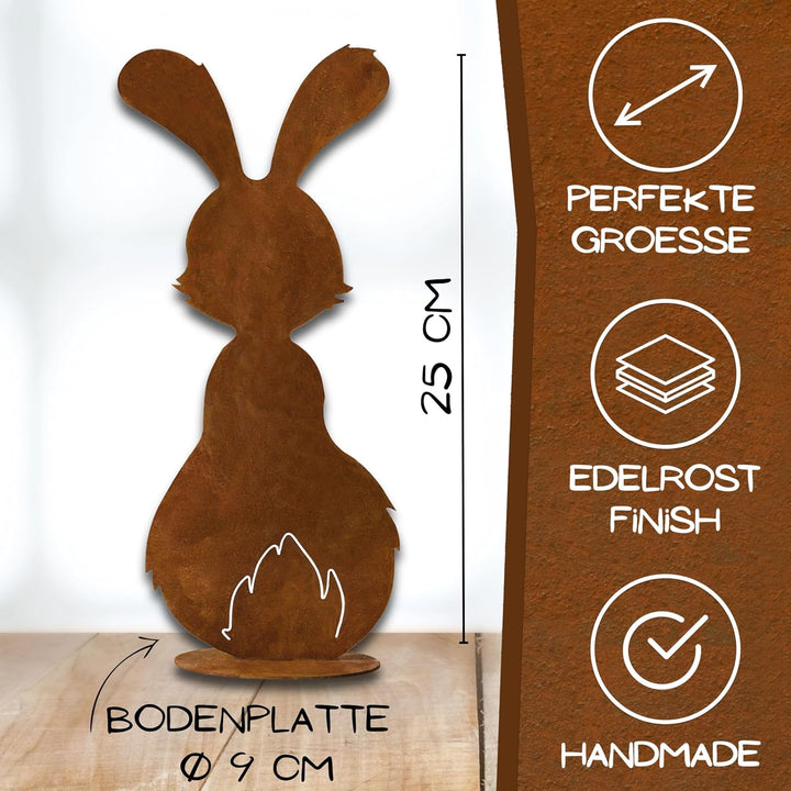 Rostikal Metall Hase Berti mit Patina 25 cm – Dekorative Vintage Deko – Handmade Edelrost Hase für W