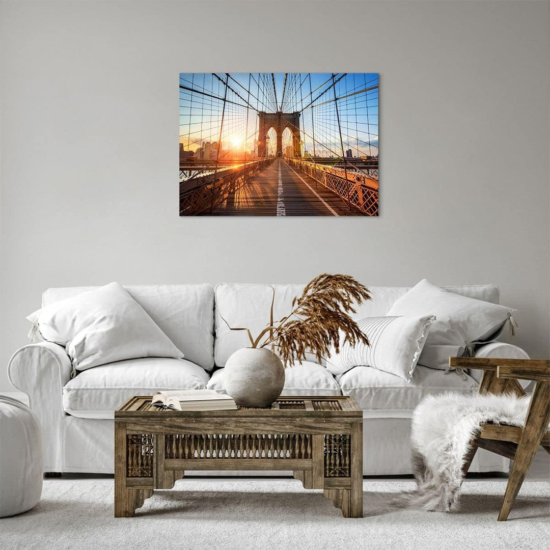 Bilder auf Leinwand New York Brücke Leinwandbild mit Rahmen 70x50cm Wandbilder Dekoration Wohnzimmer