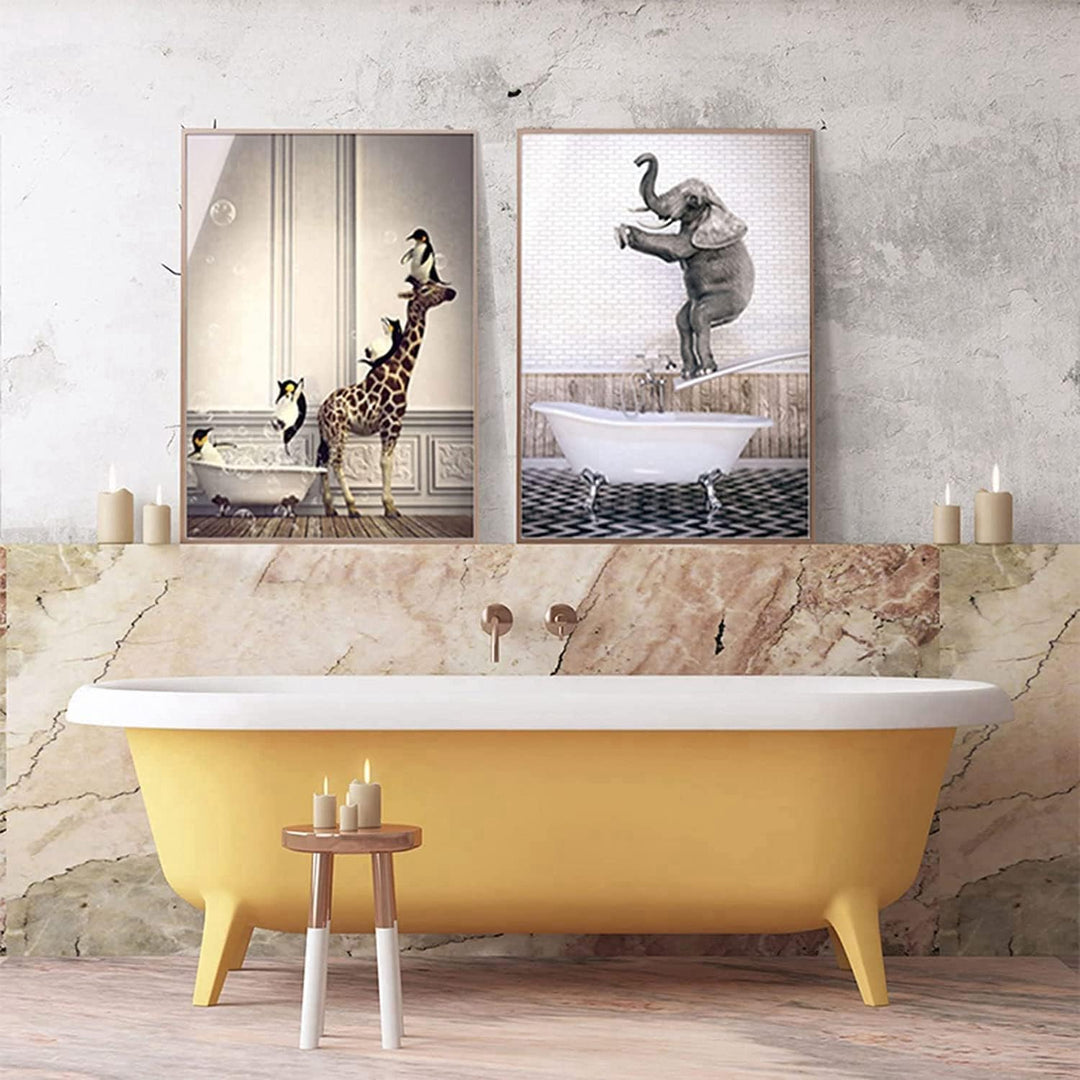 Tier in der Badewanne Leinwand Bilder Traumbad Poster,Tier Schwarz Weiss Wand Kunst Drucke Minimalis