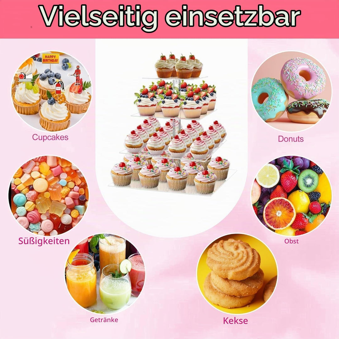 LATERN 4-Stöckig Cupcake Ständer, Quadratischer Acryl Cupcake Turm Transparenter Etagen Präsentation