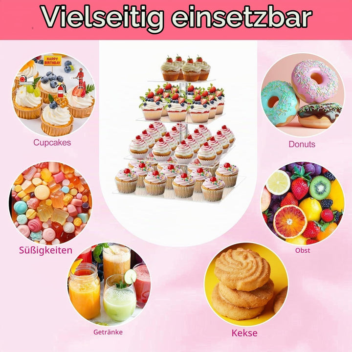 LATERN 4-Stöckig Cupcake Ständer, Quadratischer Acryl Cupcake Turm Transparenter Etagen Präsentation